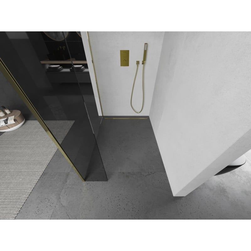 Mexen Kioto paroi de douche Walk-in 150 x 40 cm, transparent, doré - 800-150-212-50-00-040