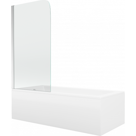 Mexen Cubik baignoire rectangulaire 150 x 70 cm avec tablier et paroi 1 volet 80 cm, transparent, chrome - 550315070X9008010100