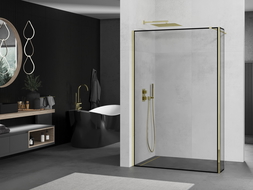 Mexen Kioto paroi de douche Walk-in 140 x 30 cm, motif noir, doré - 800-140-212-50-70-030