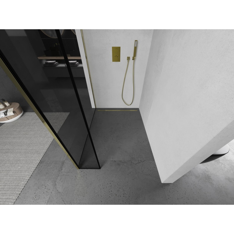 Mexen Kioto paroi de douche Walk-in 160 x 40 cm, cadre noir, doré - 800-160-212-50-70-040