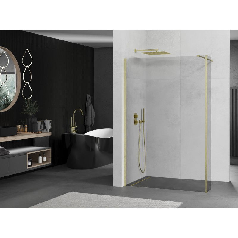 Mexen Kioto paroi de douche Walk-in 150 x 40 cm, transparent, or brossé - 800-150-212-55-00-040