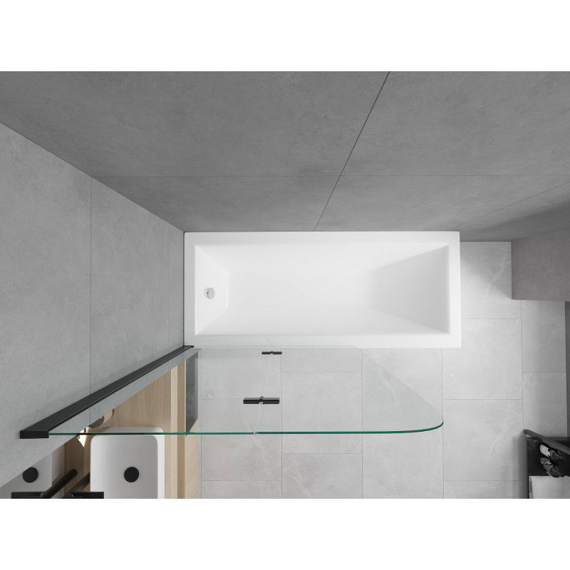 Mexen Cubik baignoire rectangulaire 150 x 70 cm avec habillage et paroi de douche 2 volets 100 cm, transparent, noir