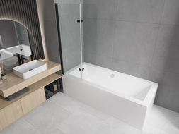 Mexen Cubik baignoire rectangulaire 150 x 70 cm avec habillage et paroi de douche 2 volets 100 cm, transparent, noir