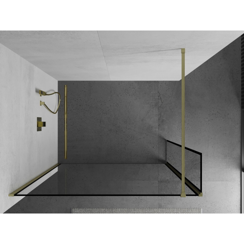 Mexen Kioto cloison de douche Walk-in 150 x 40 cm, cadre noir, or brossé - 800-150-212-55-70-040