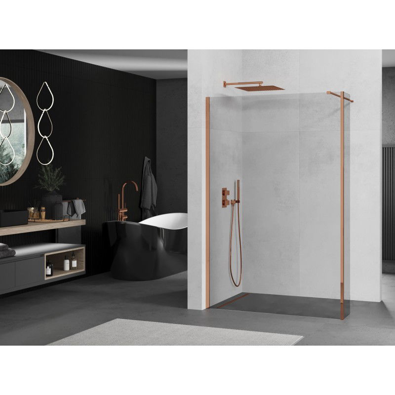Mexen Kioto paroi de douche Walk-in 130 x 30 cm, transparent, or rose - 800-130-212-60-00-030