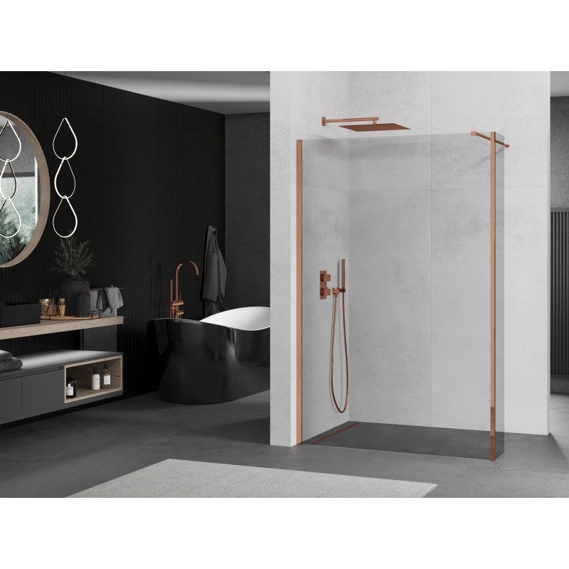 Mexen Kioto paroi de douche Walk-in 155 x 30 cm, transparent, or rose - 800-155-212-60-00-030