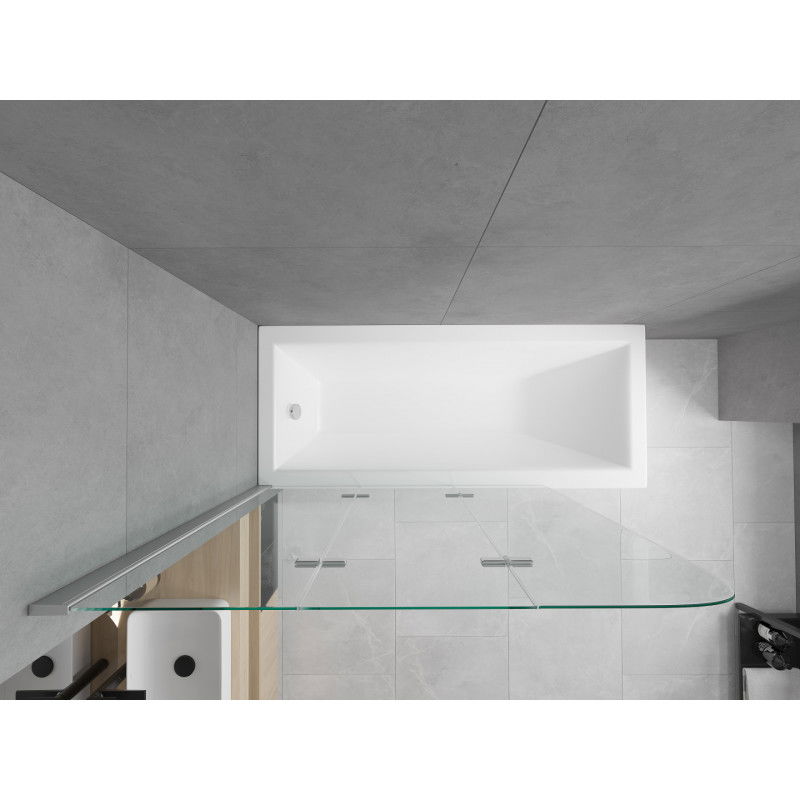Mexen Cubik baignoire rectangulaire 150 x 70 cm avec habillage et pare-douche à 3 volets 120 cm, transparent, chrome