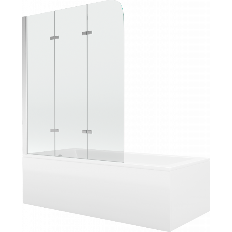 Mexen Cubik baignoire rectangulaire 150 x 70 cm avec coque et paroi 3 volets 120 cm, transparent, chrome - 550315070X9012030100