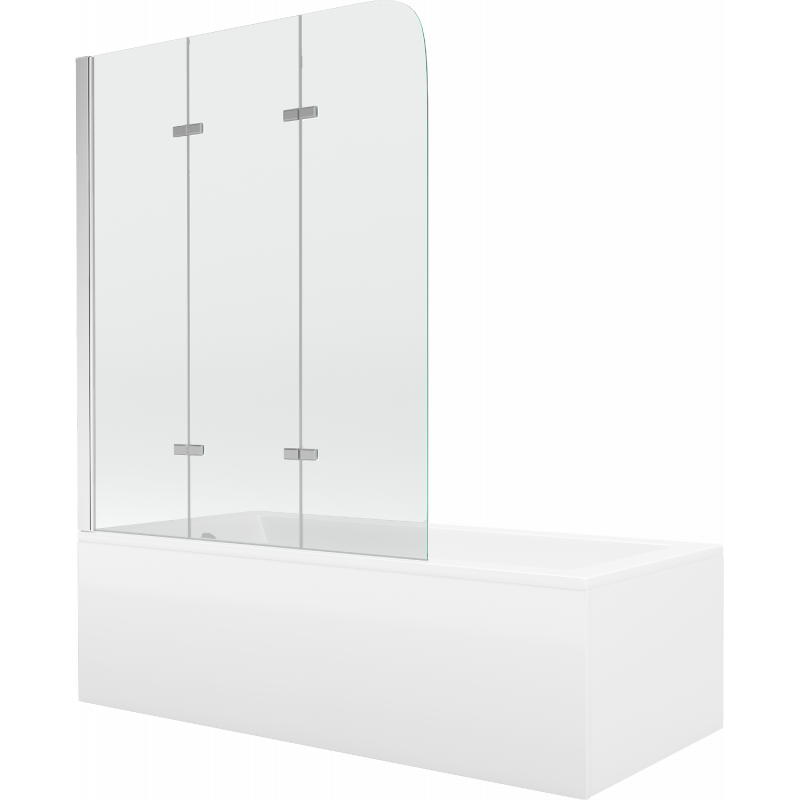 Mexen Cubik baignoire rectangulaire 150 x 70 cm avec habillage et paroi de douche à 3 volets 120 cm, transparent, chromé - 5503?