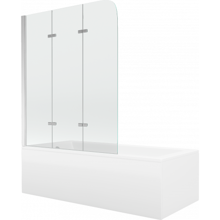 Mexen Cubik baignoire rectangulaire 150 x 70 cm avec coque et paroi 3 volets 120 cm, transparent, chrome - 550315070X9012030100