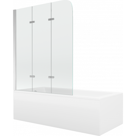 Mexen Cubik baignoire rectangulaire 150 x 70 cm avec habillage et paroi de douche à 3 volets 120 cm, transparent, chromé - 5503?