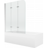 Mexen Cubik baignoire rectangulaire 150 x 70 cm avec coque et paroi 3 volets 120 cm, transparent, chrome - 550315070X9012030100