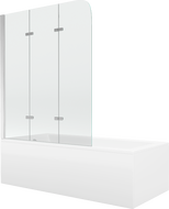 Mexen Cubik baignoire rectangulaire 150 x 70 cm avec coque et paroi 3 volets 120 cm, transparent, chrome - 550315070X9012030100