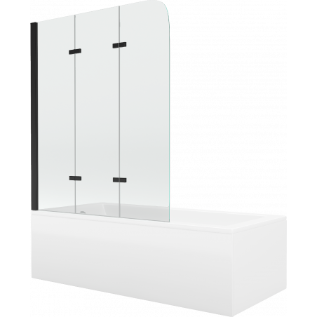 Baignoire rectangulaire Mexen Cubik 150 x 70 cm avec revêtement et paravent à 3 volets 120 cm, transparent, noir - 550315070X90?