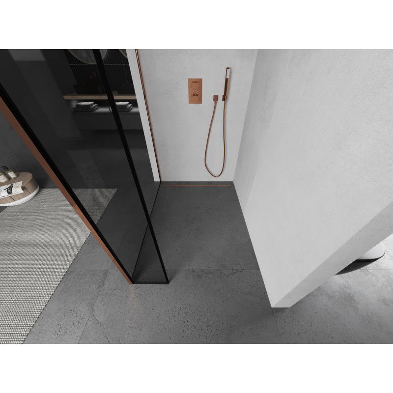 Mexen Kioto cloison de douche Walk-in 130 x 30 cm, cadre noir, or rose - 800-130-212-60-70-030