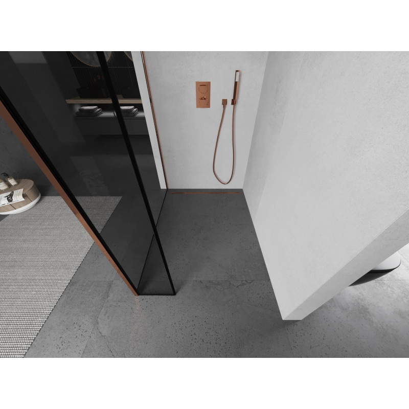 Mexen Kioto paroi de douche Walk-in 130 x 40 cm, cadre noir, or rose - 800-130-212-60-70-040
