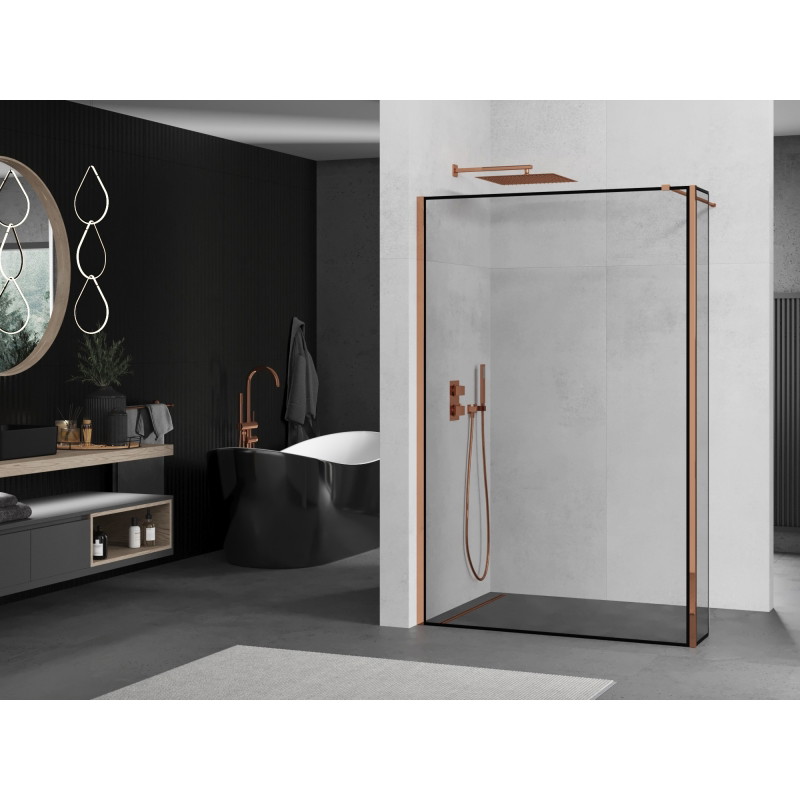 Mexen Kioto paroi de douche Walk-in 130 x 40 cm, cadre noir, or rose - 800-130-212-60-70-040