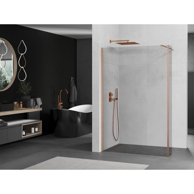 Mexen Kioto paroi de douche Walk-in 140 x 40 cm, transparent, cuivre brossé - 800-140-212-65-00-040