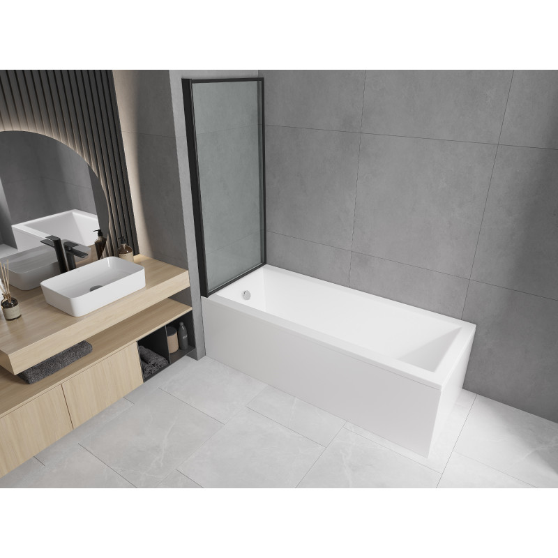 Mexen Cubik baignoire rectangulaire 150 x 70 cm avec habillage et paroi de douche à 1 vantail 70 cm, motif noir
