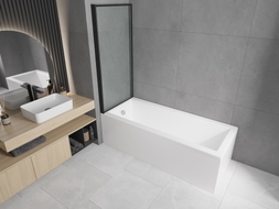 Mexen Cubik baignoire rectangulaire 150 x 70 cm avec habillage et paroi de douche à 1 vantail 70 cm, motif noir