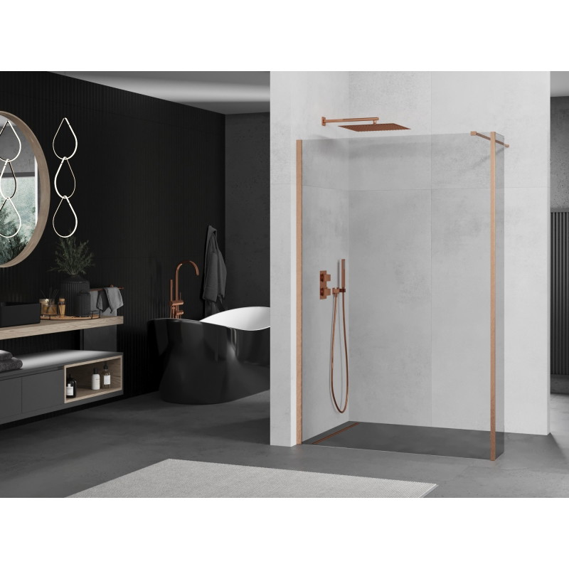 Mexen Kioto Paroi de douche Walk-in 155 x 40 cm, transparente, cuivre brossé - 800-155-212-65-00-040