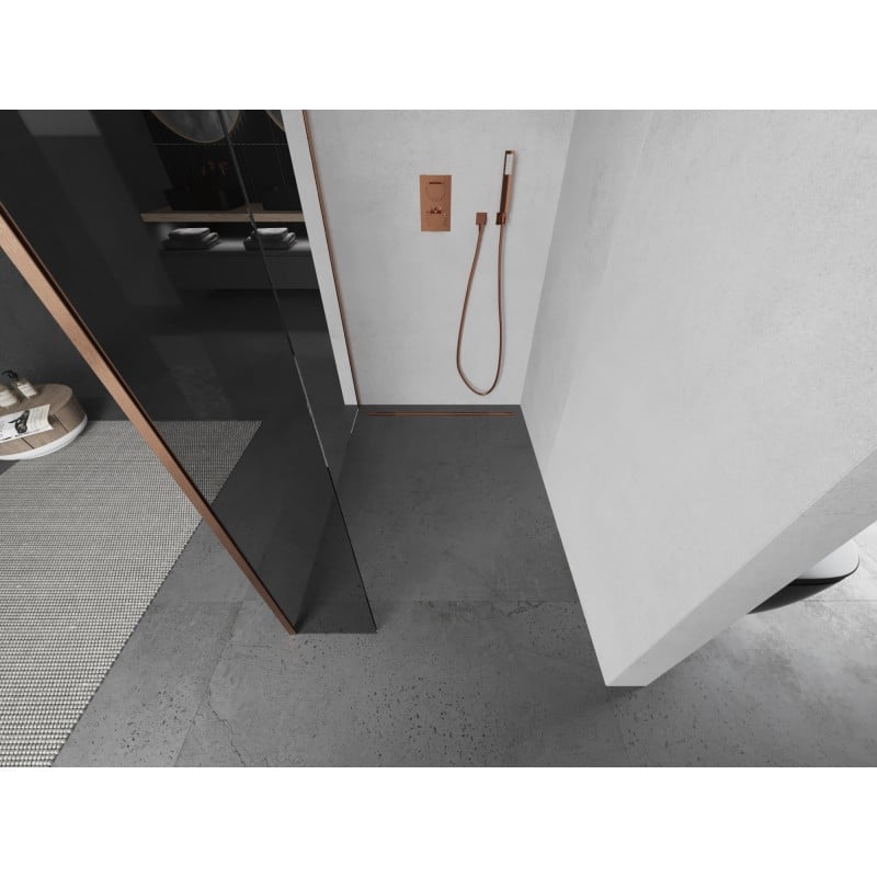 Mexen Kioto paroi de douche Walk-in 160 x 40 cm, transparent, cuivre brossé - 800-160-212-65-00-040