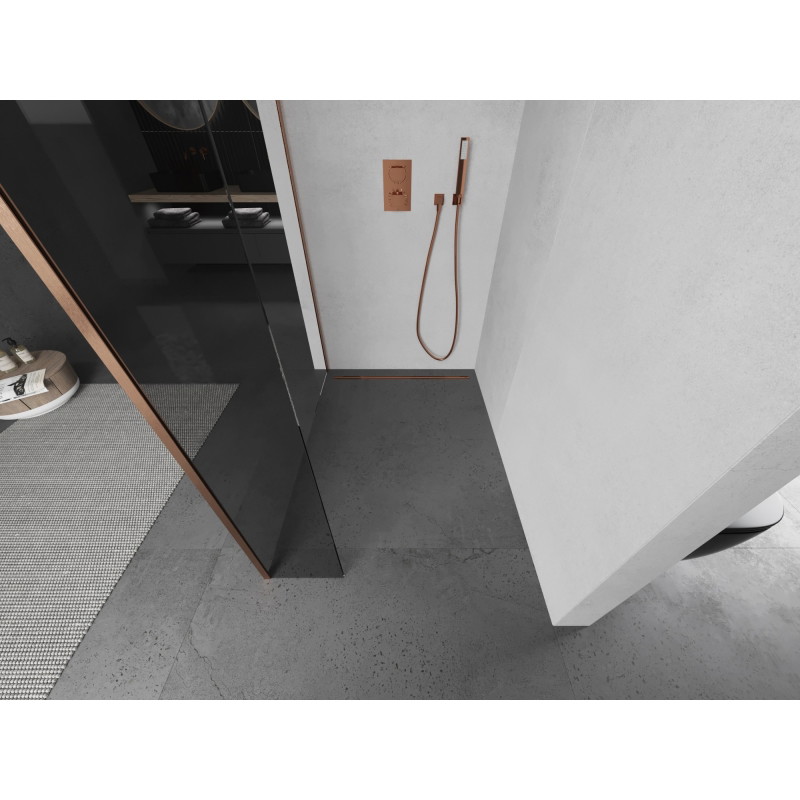 Mexen Kioto Paroi de douche Walk-in 155 x 40 cm, transparente, cuivre brossé - 800-155-212-65-00-040