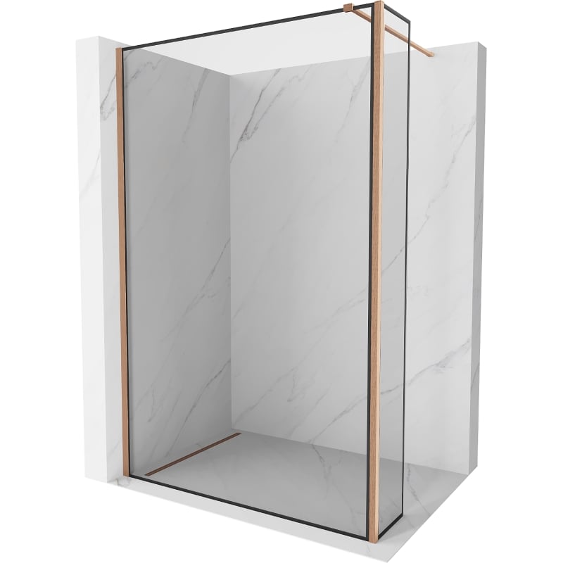 Mexen Kioto Paroi de douche Walk-in 130 x 30 cm, cadre noir, cuivre brossé - 800-130-212-65-70-030