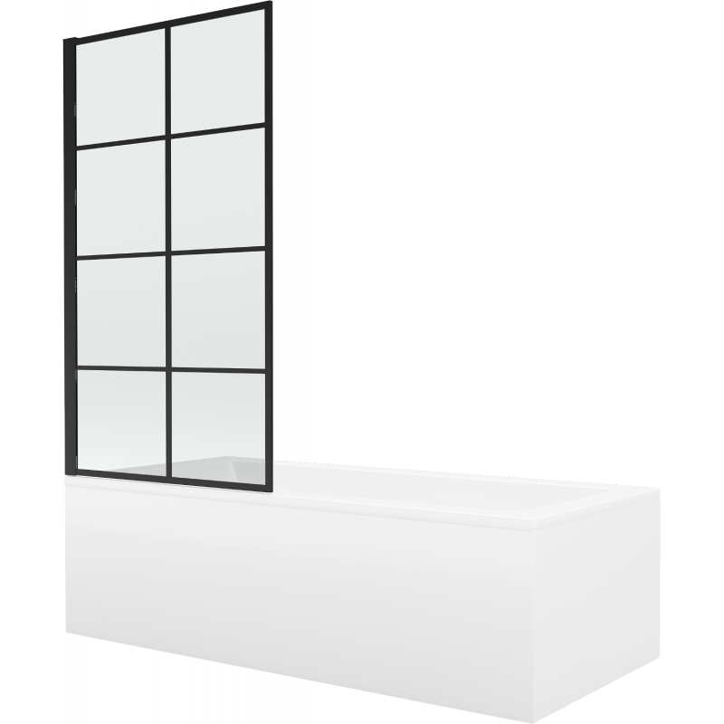 Mexen Cubik baignoire rectangulaire 150 x 70 cm avec habillage et pare-baignoire à 1 volet 70 cm, motif noir