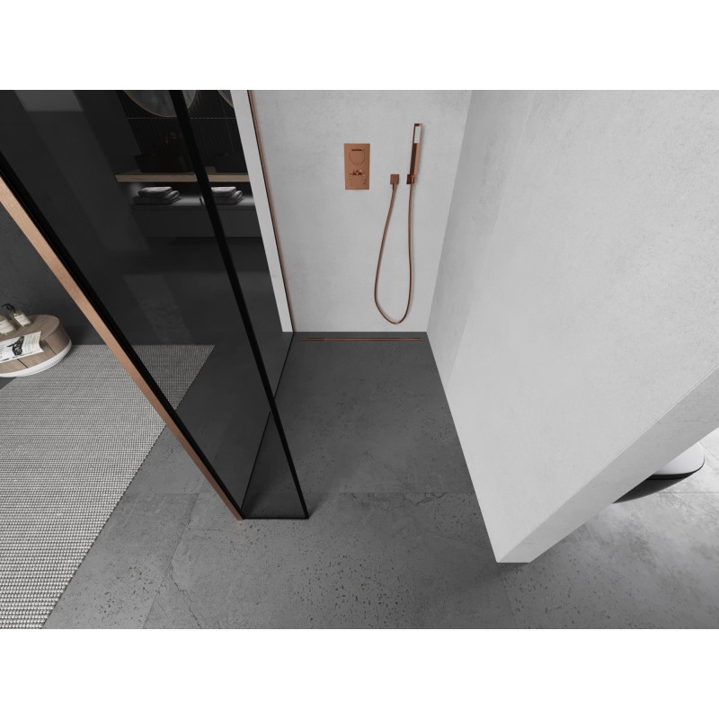 Mexen Kioto Paroi de douche Walk-in 130 x 30 cm, cadre noir, cuivre brossé - 800-130-212-65-70-030