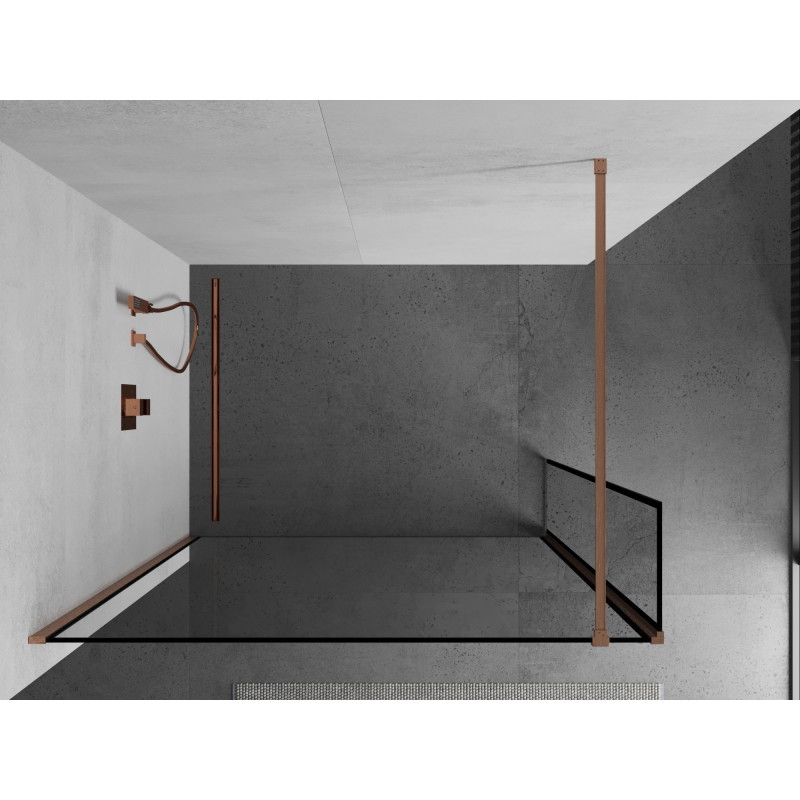 Mexen Kioto Paroi de douche Walk-in 130 x 30 cm, cadre noir, cuivre brossé - 800-130-212-65-70-030