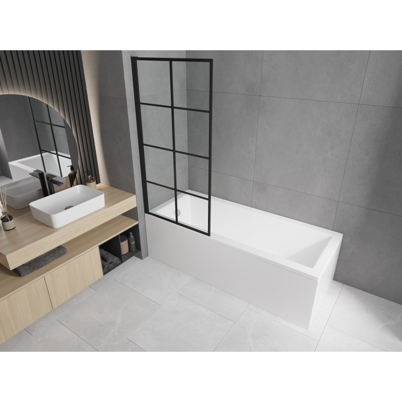 Mexen Cubik baignoire rectangulaire 150 x 70 cm avec habillage et pare-baignoire à 1 volet 70 cm, motif noir