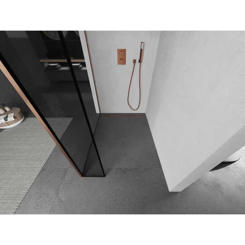 Mexen Kioto paroi de douche Walk-in 140 x 40 cm, cadre noir, cuivre brossé - 800-140-212-65-70-040