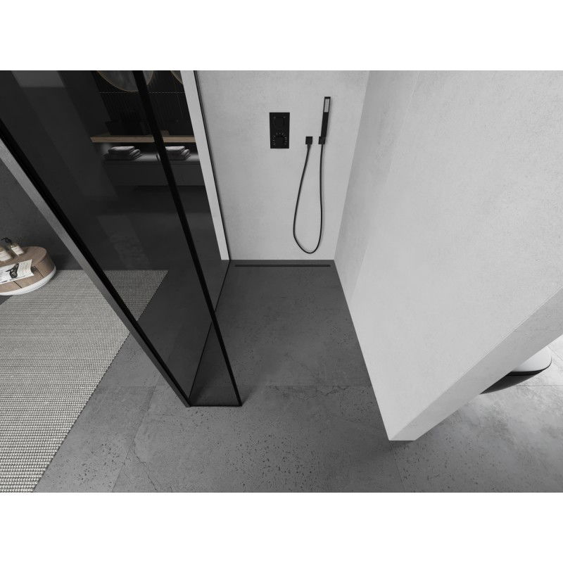 Mexen Kioto paroi de douche Walk-in 100 x 30 cm, cadre noir, gris canon brossé - 800-100-212-66-70-030