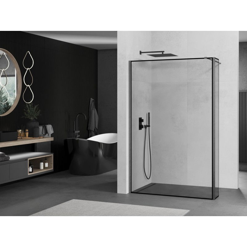 Mexen Kioto paroi de douche Walk-in 120 x 40 cm, cadre noir, finition gun gray brossée - 800-120-212-66-70-040