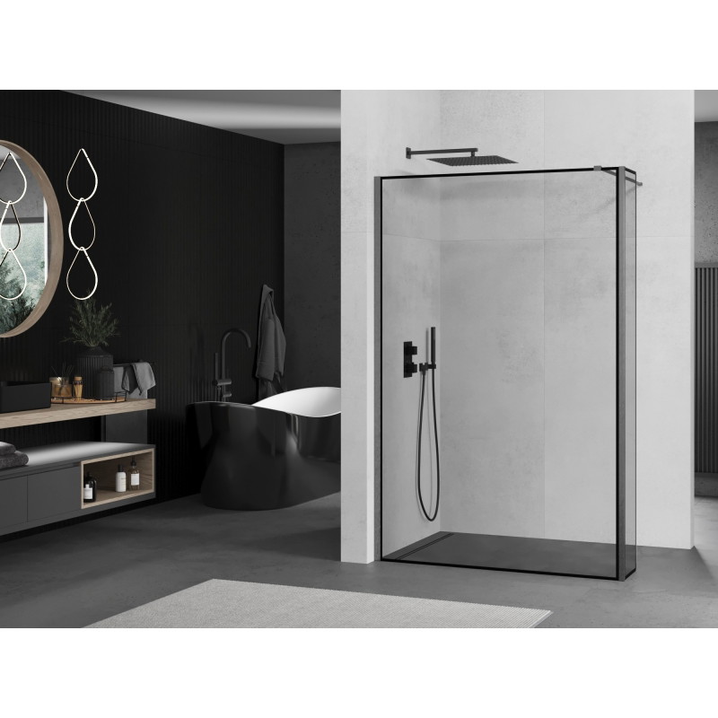 Mexen Kioto paroi de douche Walk-in 150 x 40 cm, cadre noir, gris canon brossé - 800-150-212-66-70-040