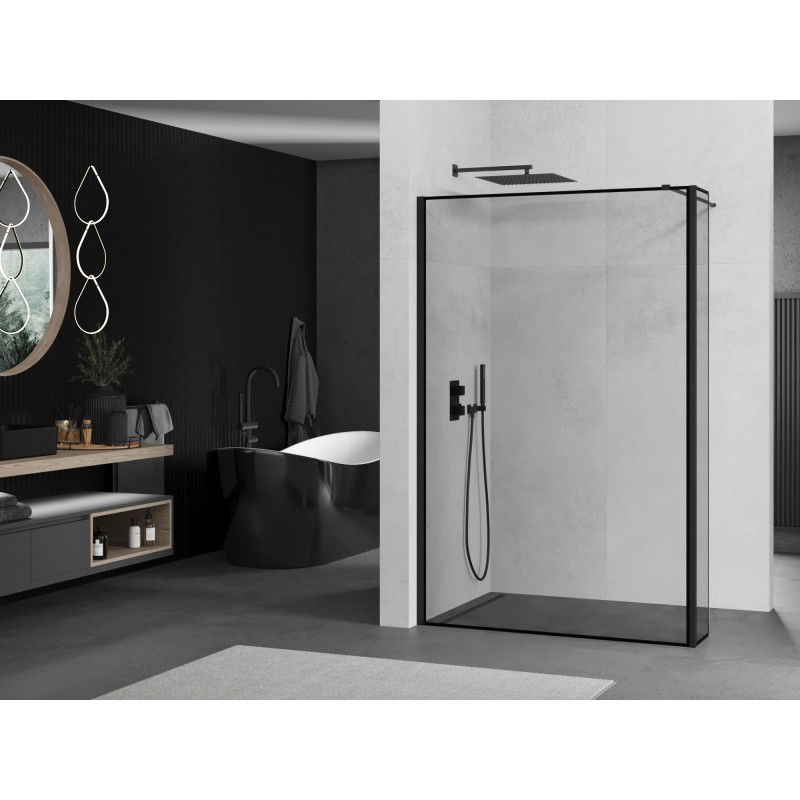 Mexen Kioto cloison de douche Walk-in 100 x 30 cm, cadre noir, noir - 800-100-212-70-70-030