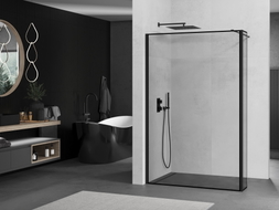 Mexen Kioto paroi de douche Walk-in 110 x 30 cm, cadre noir, noir - 800-110-212-70-70-030