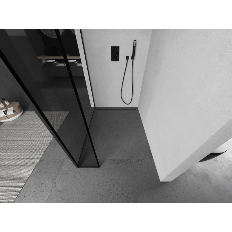 Mexen Kioto cloison de douche Walk-in 130 x 40 cm, cadre noir, noir - 800-130-212-70-70-040