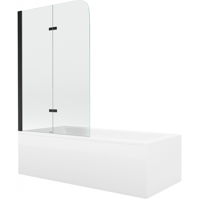 Mexen Cubik baignoire rectangulaire 160 x 70 cm avec habillage et paroi 2 volets 80 cm, transparent, noir - 550316070X9008027000