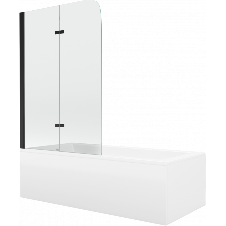 Mexen Cubik baignoire rectangulaire 160 x 70 cm avec habillage et paroi 2 volets 80 cm, transparent, noir - 550316070X9008027000
