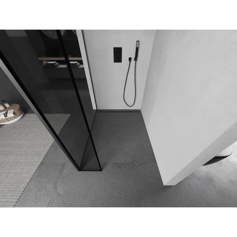 Mexen Kioto paroi de douche Walk-in 140 x 40 cm, cadre noir, gun metal - 800-140-212-95-70-040