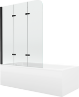 Mexen Cubik baignoire rectangulaire 160 x 70 cm avec tablier et paroi à 3 volets 120 cm, transparent, noir
