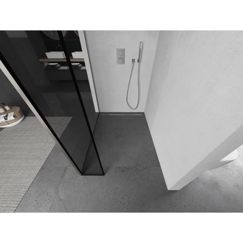 Mexen Kioto paroi de douche Walk-in 130 x 30 cm, cadre noir, nickel brossé - 800-130-212-97-70-030