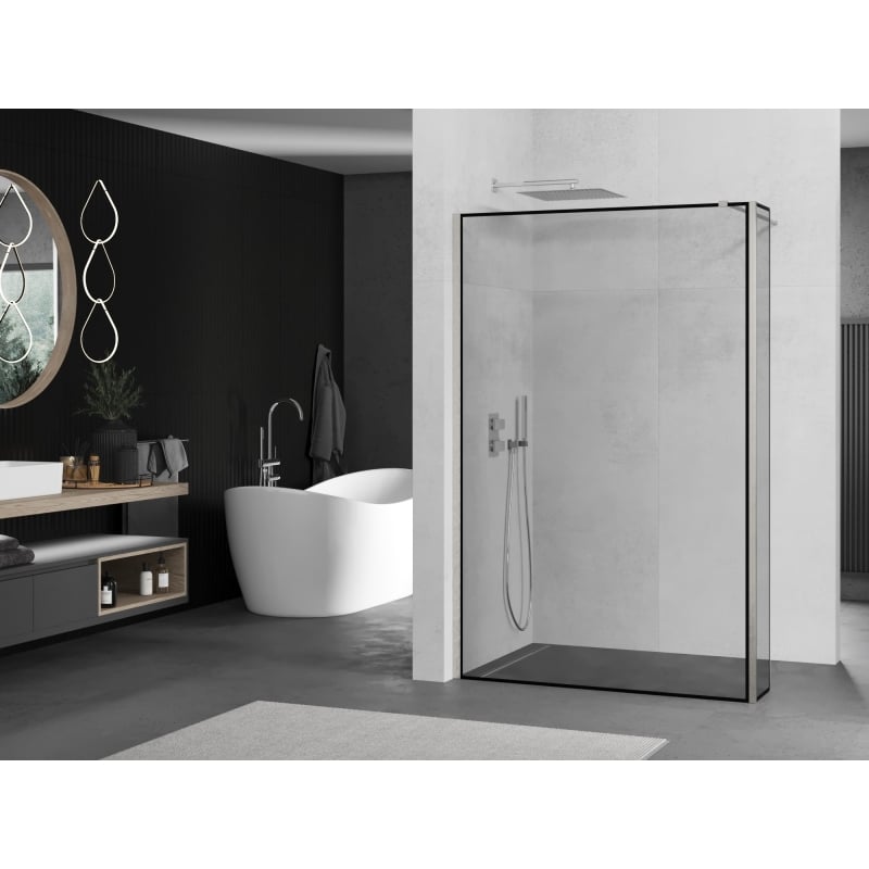 Mexen Kioto paroi de douche Walk-in 100 x 40 cm, cadre noir, nickel brossé - 800-100-212-97-70-040
