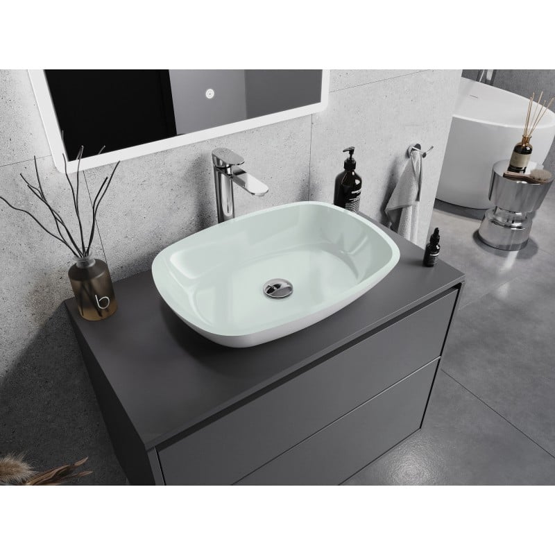 Mexen Araks lavabo en verre à poser 54 x 39 cm, blanc - 24155430