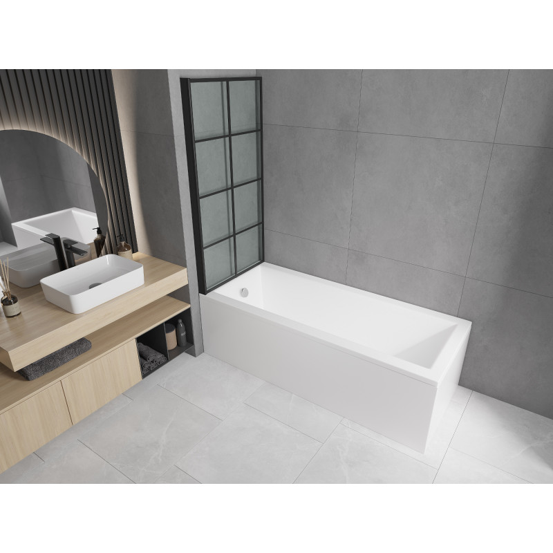 Mexen Cubik baignoire rectangulaire 160 x 70 cm avec habillage et paroi de douche 1 battant 70 cm, motif noir