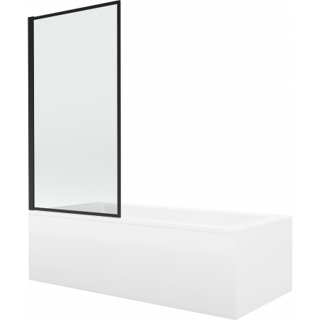 Mexen Cubik baignoire rectangulaire 160 x 70 cm avec habillage et paroi de douche 1 volet 80 cm, motif noir fixe