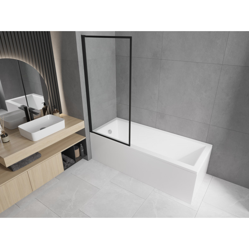 Mexen Cubik baignoire rectangulaire 160 x 70 cm avec habillage et écran 1 volet 80 cm, motif noir - 550316070X9308017070