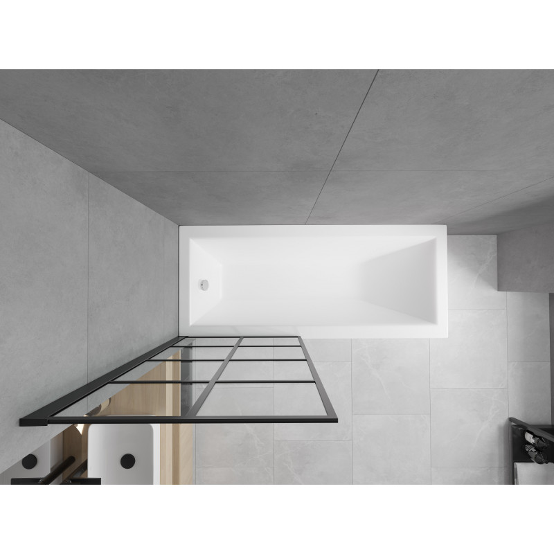 Mexen Cubik baignoire rectangulaire 160 x 70 cm avec habillage et paroi 1 volet 80 cm, motif noir - 550316070X9308017077